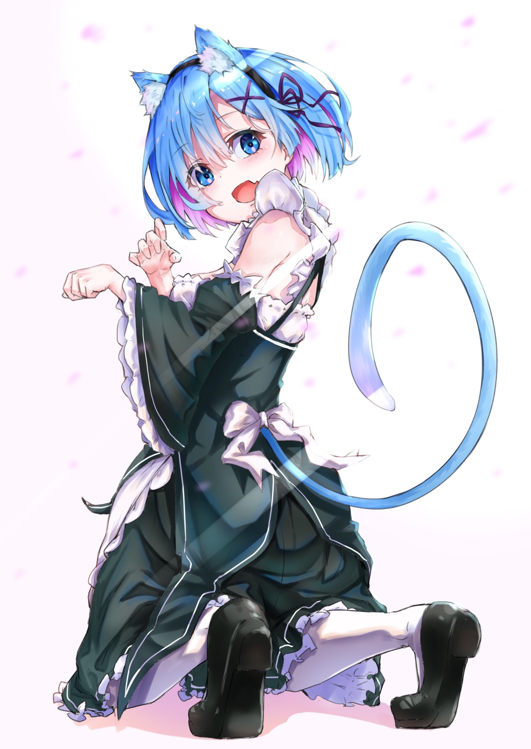 animal_ears m.tokotsu maid nekomimi re_zero_kara_hajimeru_isekai_seikatsu rem_(re_zero) tail thighhighs