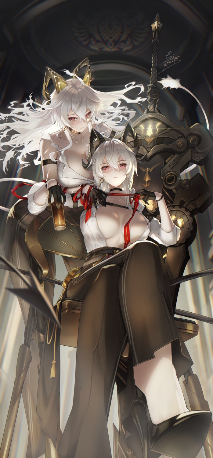 artist_revision dress_shirt gainoob heels horns no_bra open_shirt sword tail wuthering_waves zani