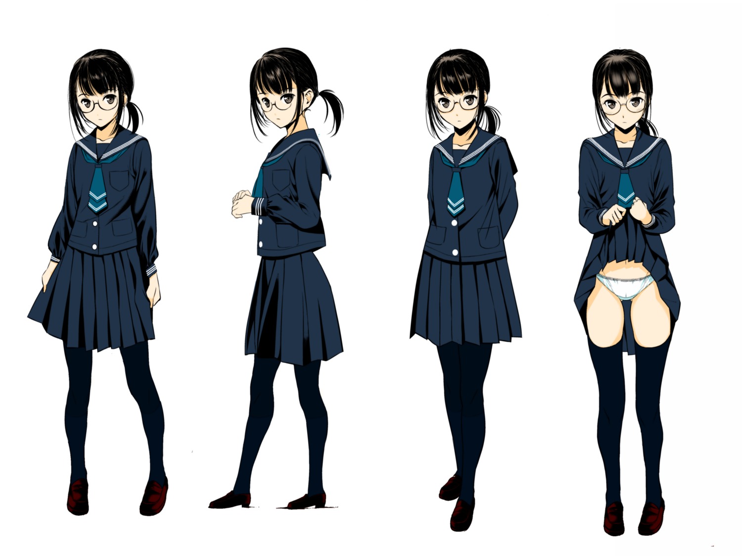 komiya_toshimasa megane pantsu seifuku skirt_lift thighhighs