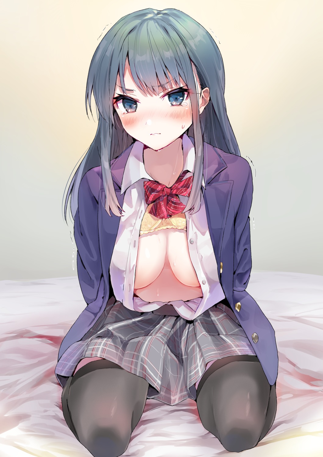 bra open_shirt seifuku thighhighs tomozero