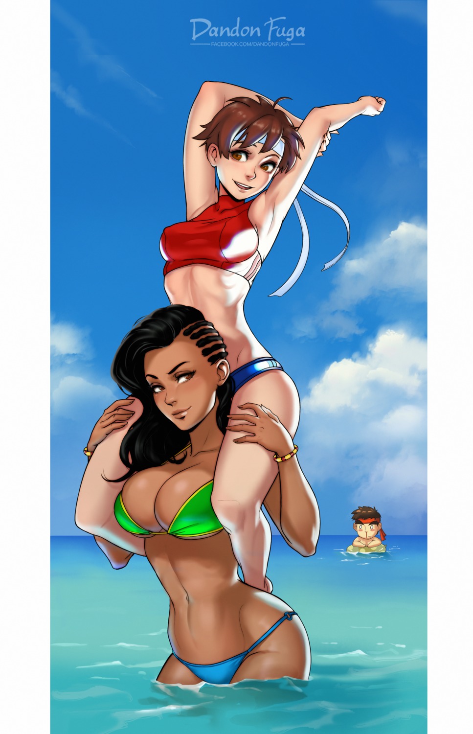 bikini cleavage dandon_fuga kasugano_sakura laura_matsuda ryuu street_fighter street_fighter_v swimsuits wet