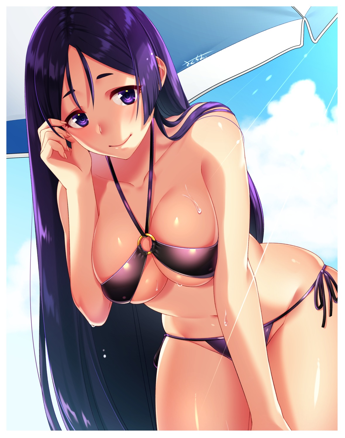 bikini cleavage fate/grand_order minamoto_no_raikou_(fate/grand_order) sakura_chiyo_(konachi000) swimsuits underboob wet