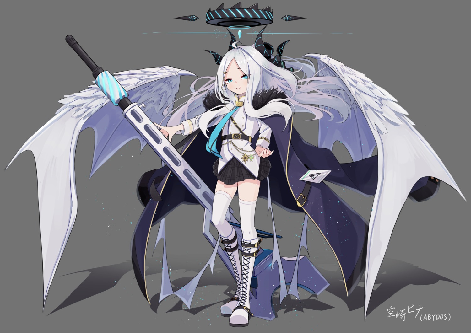 blue_archive devil gun halo horns sorasaki_hina sword thighhighs uniform wings yuki_hishaku