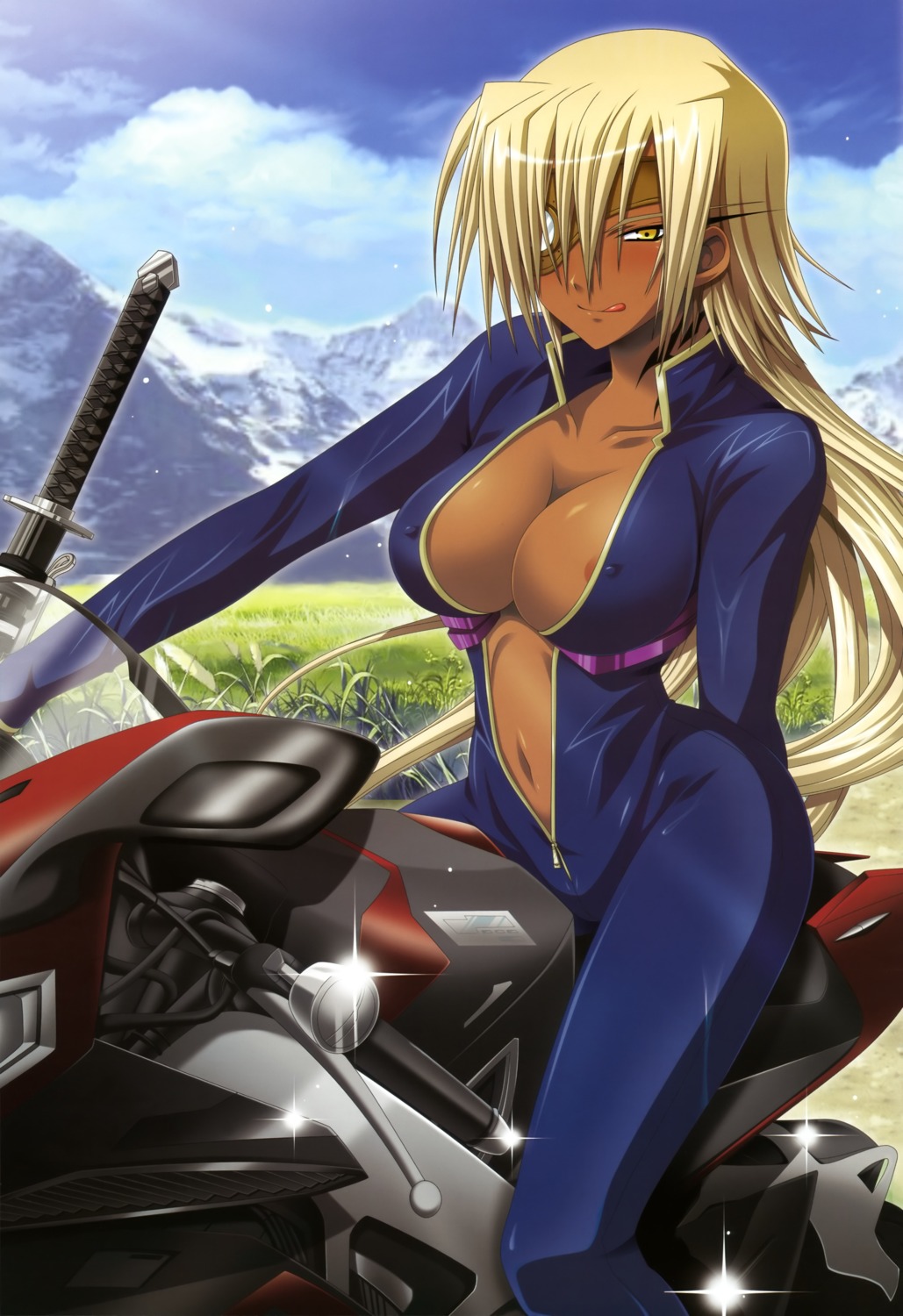 areola bodysuit cleavage cypha_of_huckebein erect_nipples eyepatch higa_yukari mahou_senki_lyrical_nanoha_force mahou_shoujo_lyrical_nanoha sword