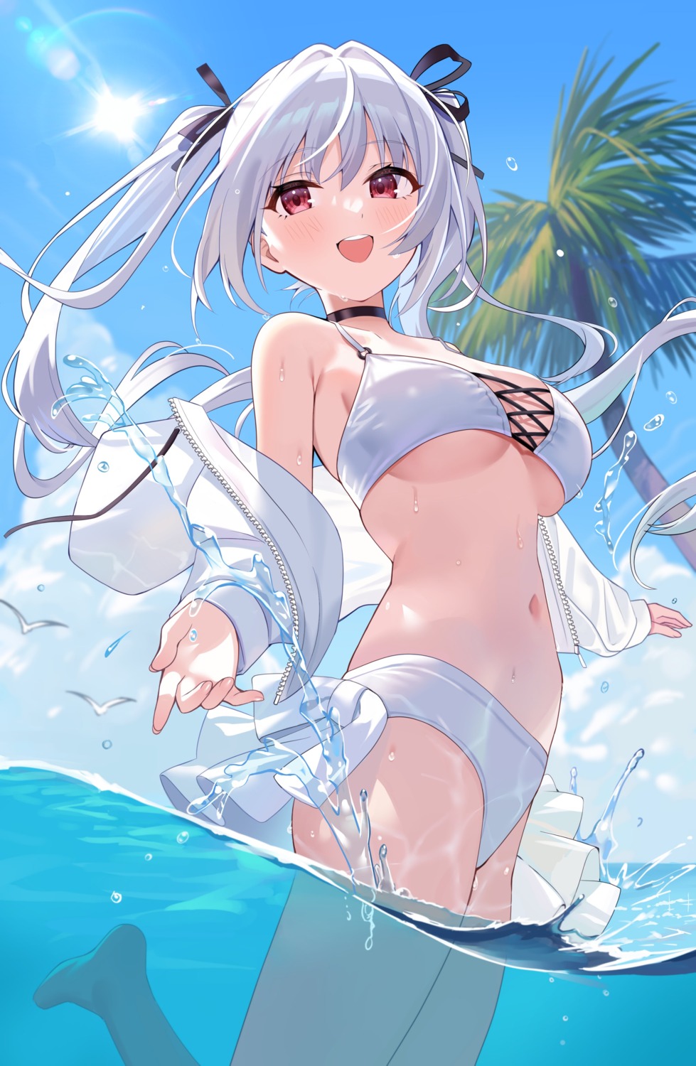 bikini hatsuno_xxx open_shirt swimsuits wet