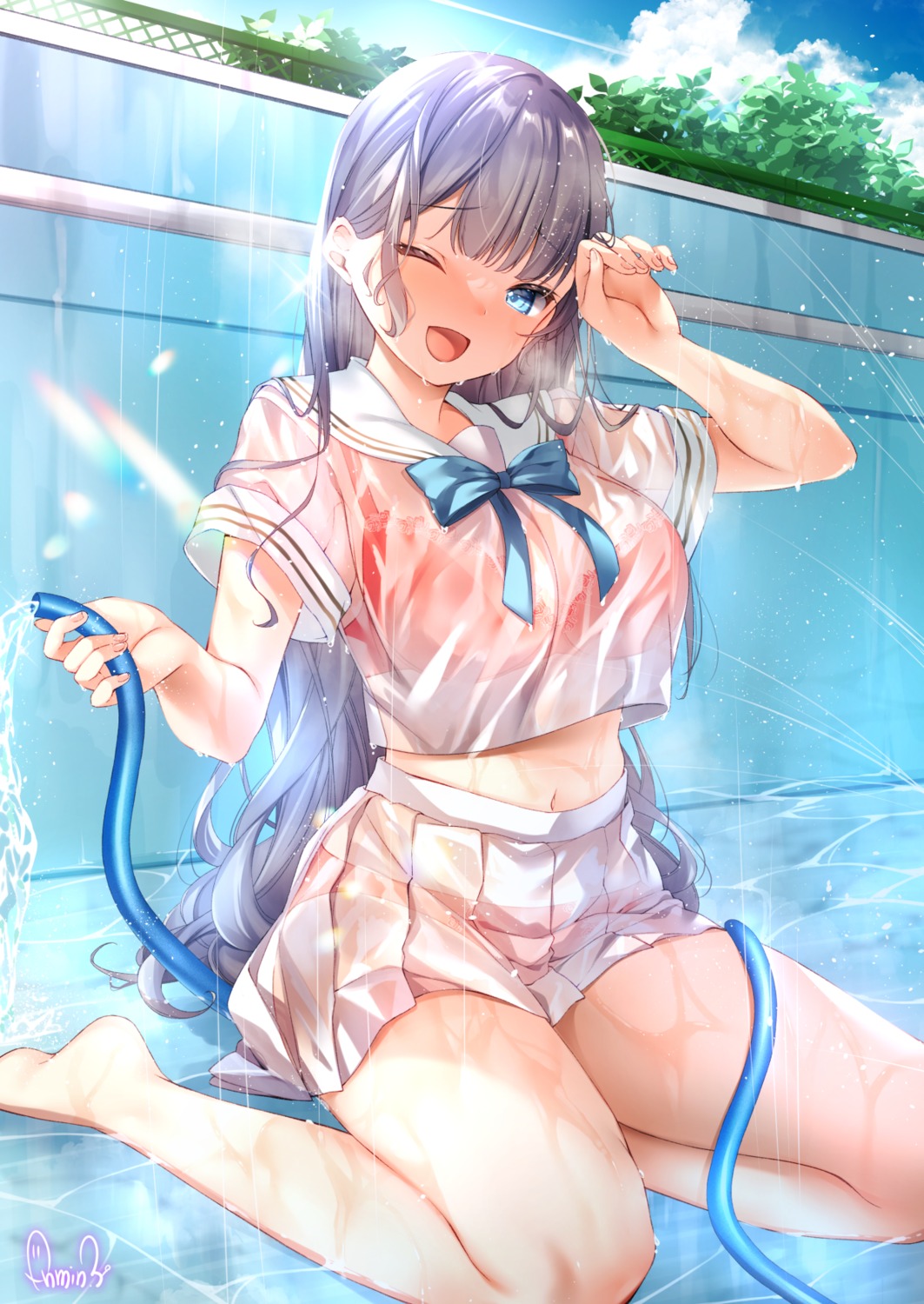 bra dropb pantsu see_through seifuku wet wet_clothes