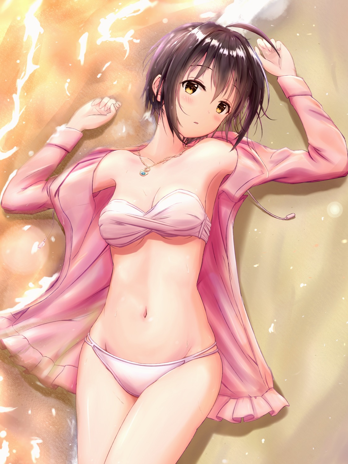 bikini kohinata_miho masuku_(saint_mask) open_shirt swimsuits the_idolm@ster the_idolm@ster_cinderella_girls wet