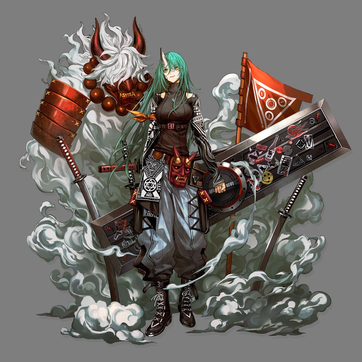 arknights horns hoshiguma_(arknights) infukun sword transparent_png