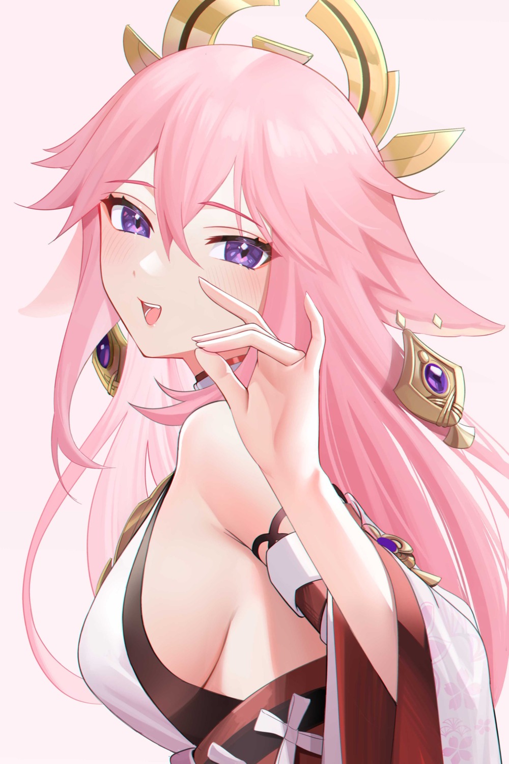 animal_ears genshin_impact gou_d japanese_clothes kitsune no_bra yae_miko