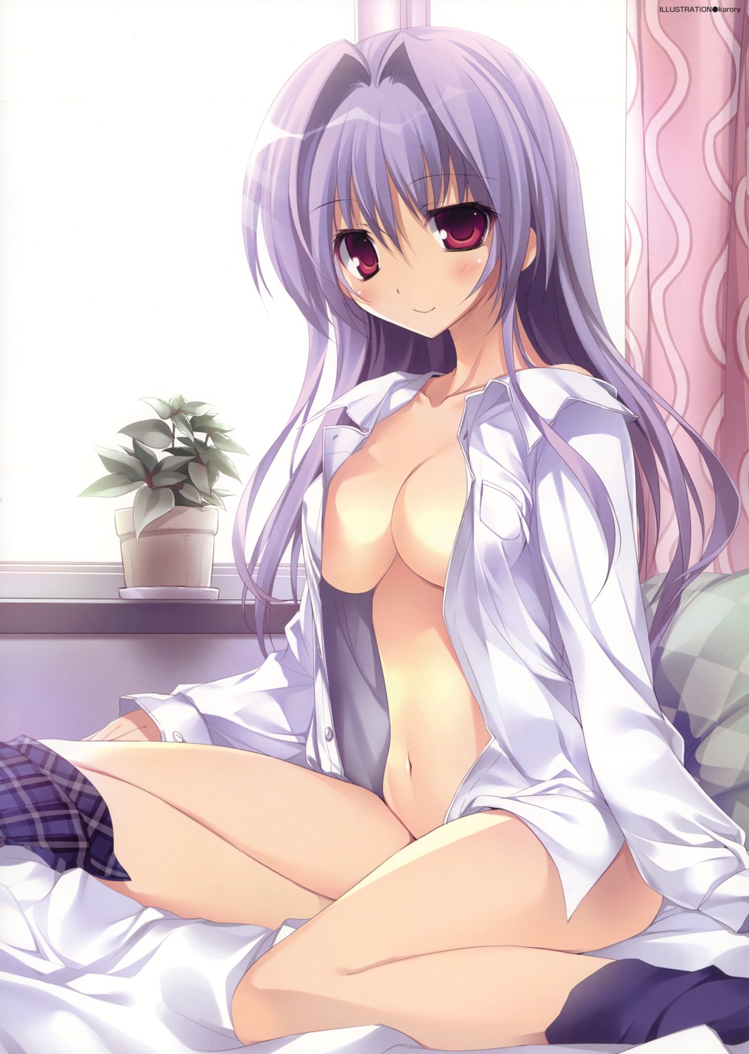 bottomless cleavage dress_shirt karory no_bra open_shirt