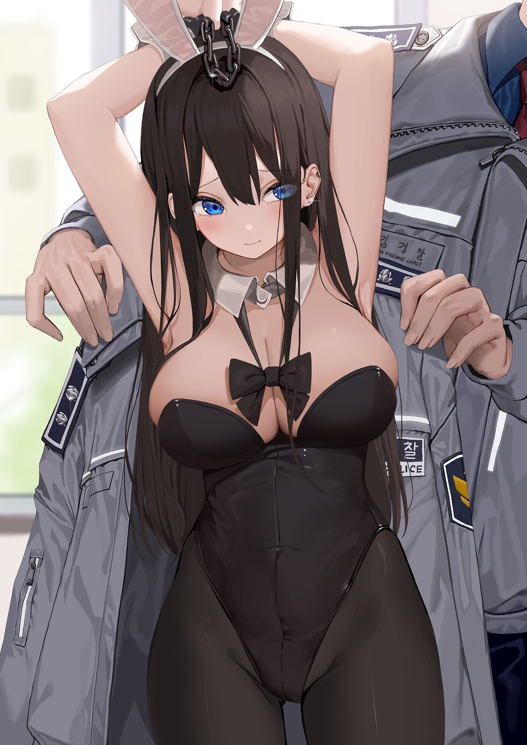 animal_ears bondage bunny_ears bunny_girl dduck_kong no_bra pantyhose police_uniform