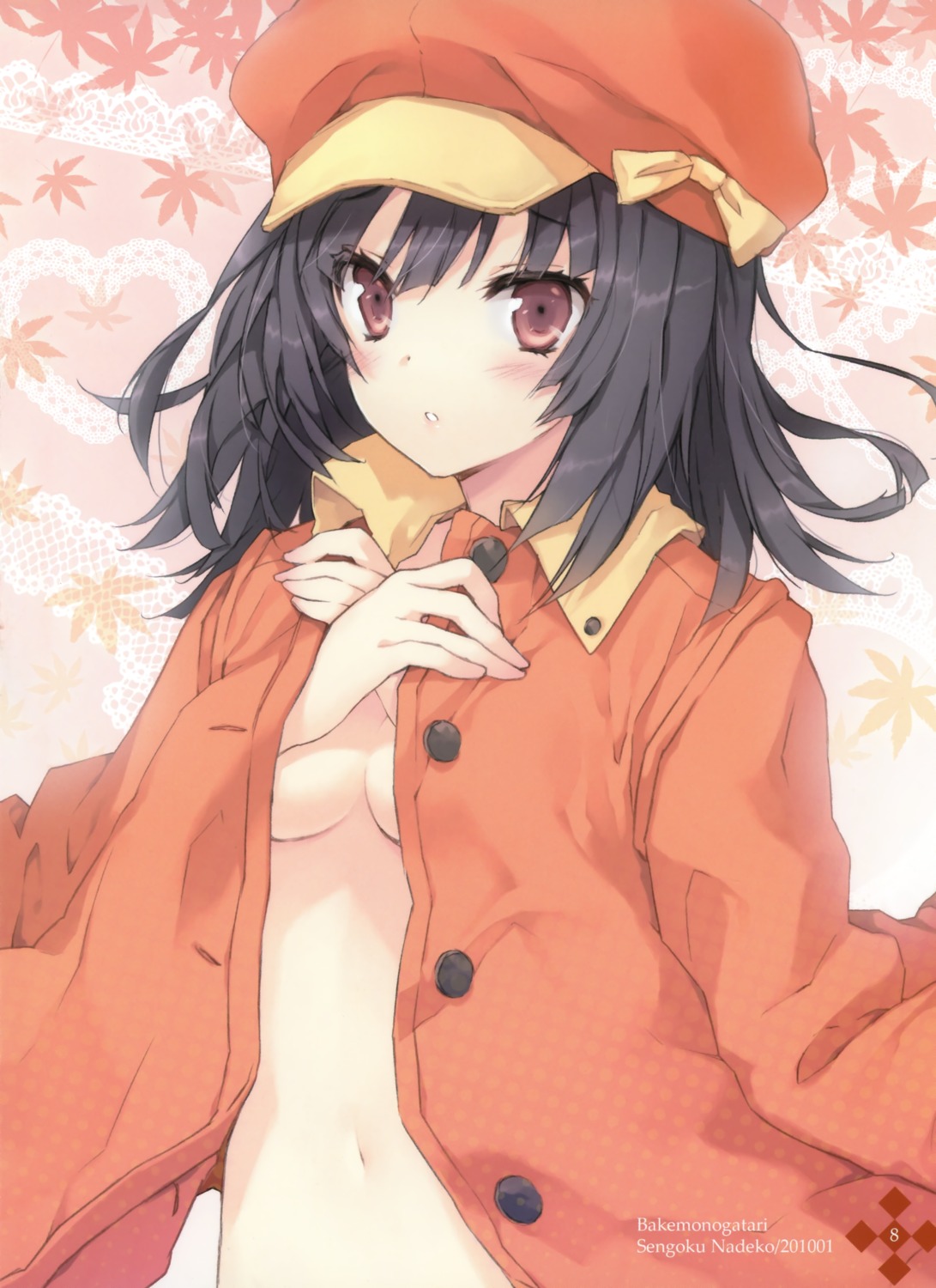 bakemonogatari cleavage cuteg monogatari_(series) naked sengoku_nadeko strawberry_pink