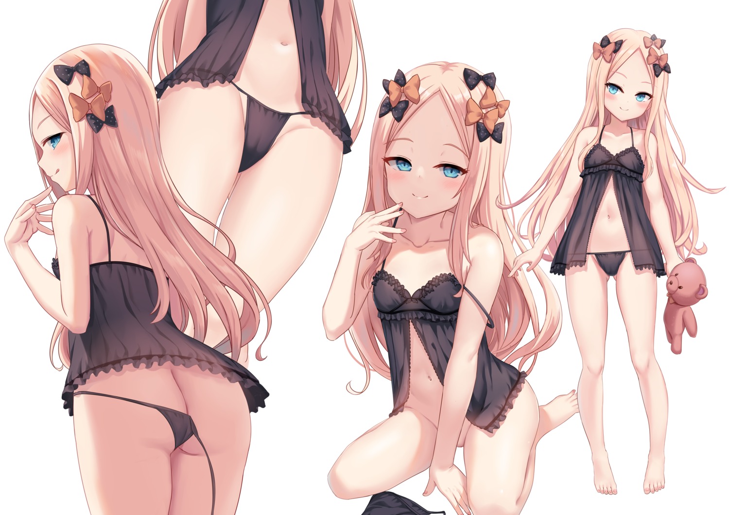 abigail_williams_(fate) ass bottomless cameltoe fate/grand_order lingerie loli milkshake_(artist) pantsu panty_pull see_through string_panties wardrobe_malfunction