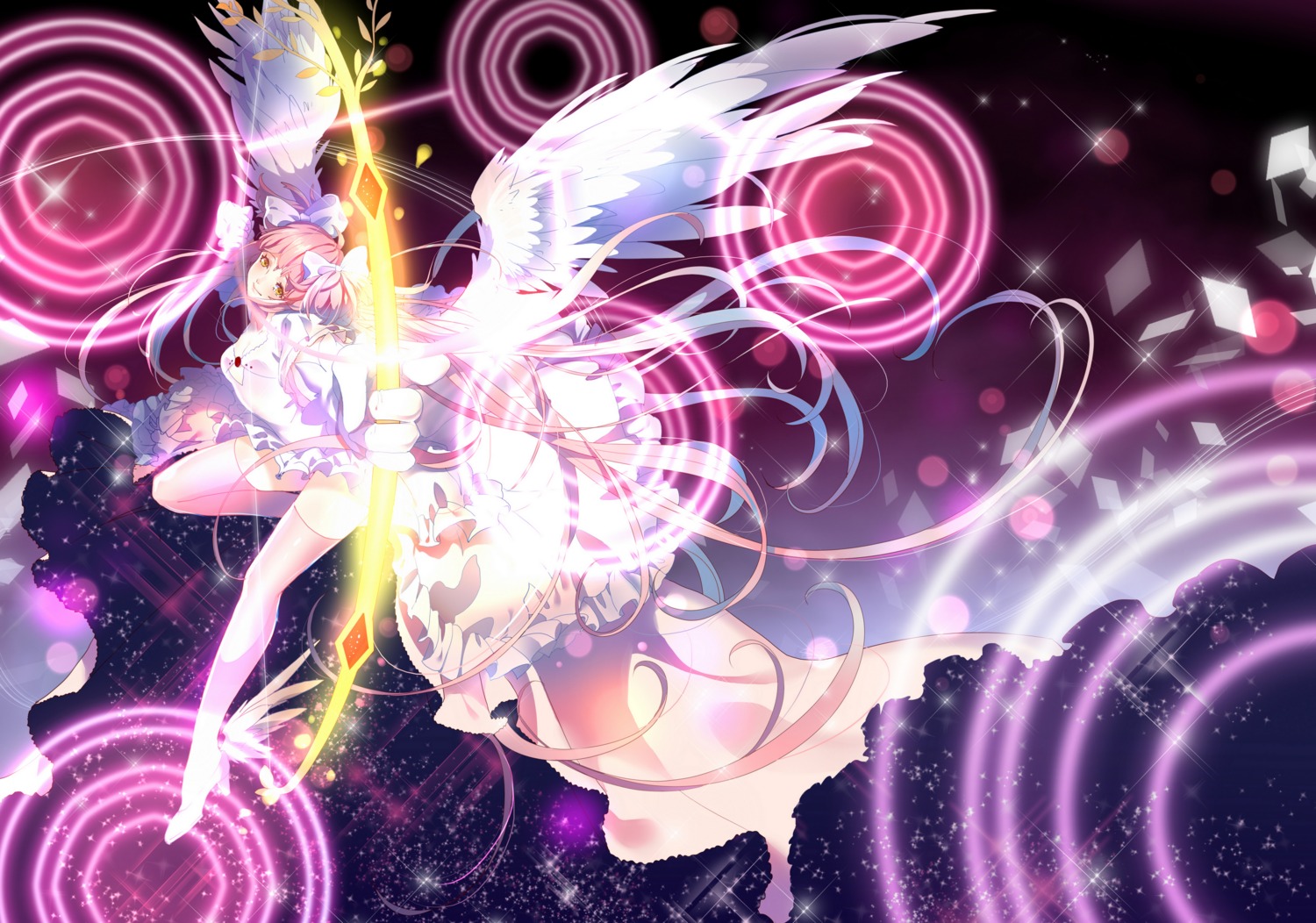 cleavage dress heels kaname_madoka miemia puella_magi_madoka_magica thighhighs ultimate_madoka weapon wings