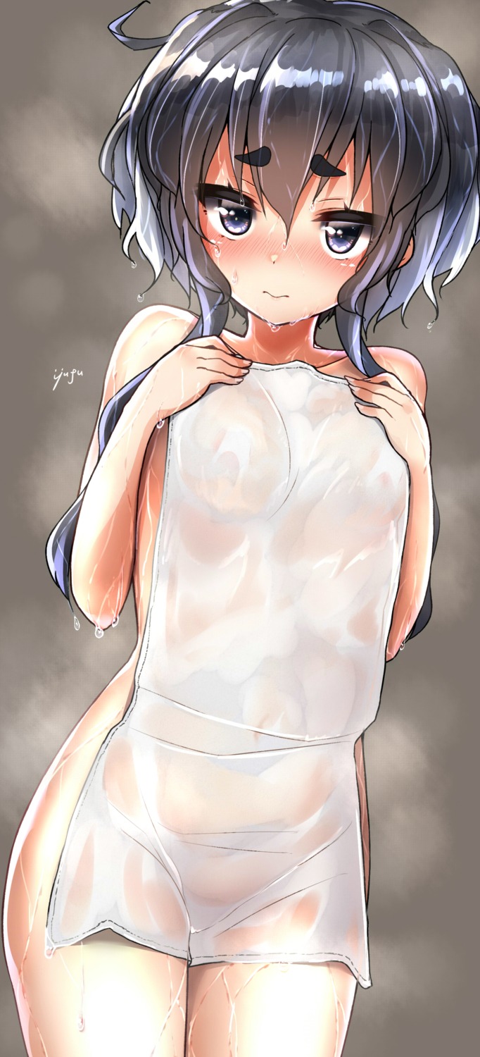 kantai_collection naked tokitsukaze_(kancolle) towel wet yufuissei0702