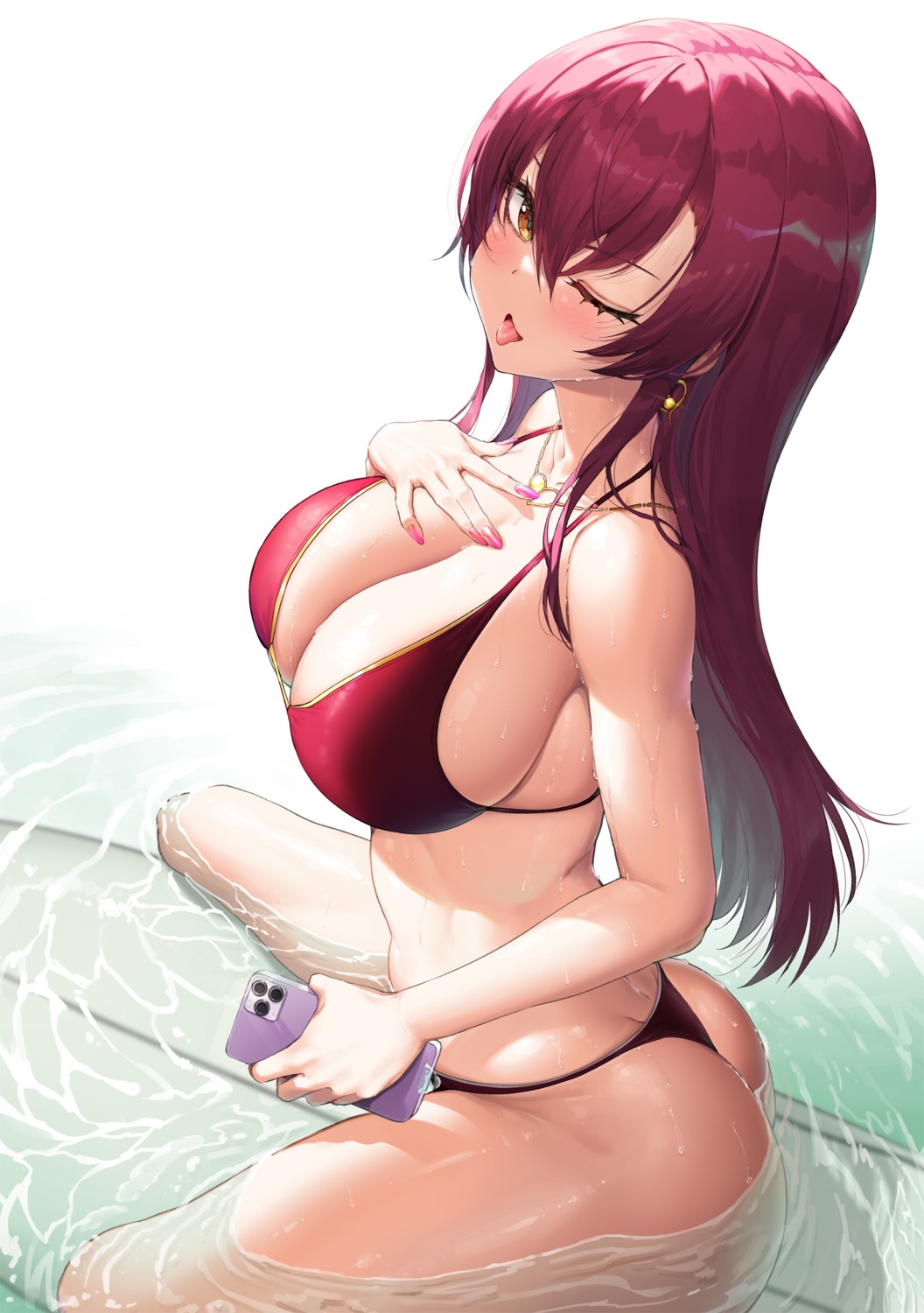 bikini hololive houshou_marine kokono_(kokonokami) swimsuits thong wet