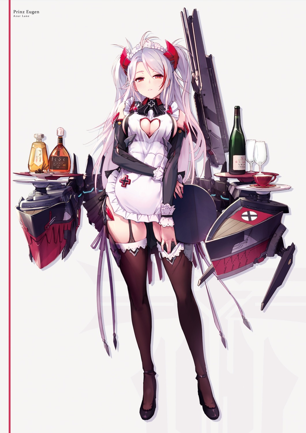 azumi_akitake azur_lane cleavage heels maid no_bra prinz_eugen_(azur_lane) stockings thighhighs waitress