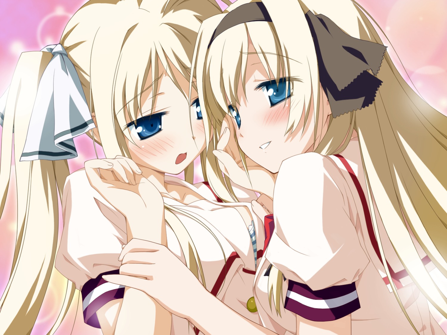 bra favorite game_cg hisakaki_komomo hisakaki_kosame hoshizora_no_memoria open_shirt shida_kazuhiro yuri