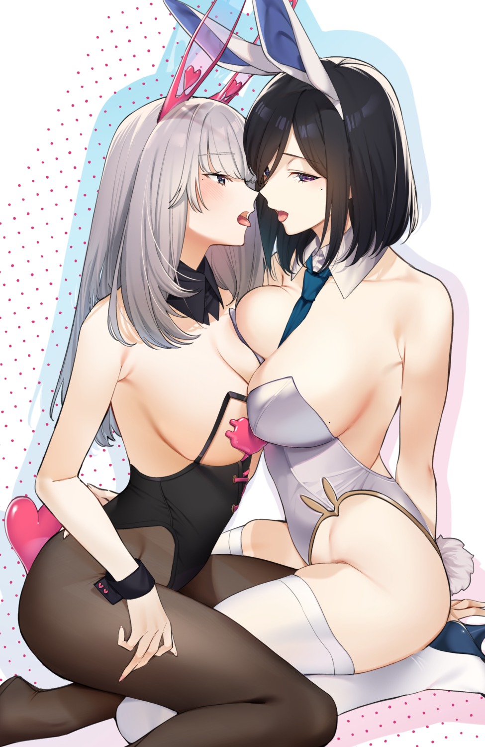 animal_ears artist_revision bunny_ears bunny_girl heels no_bra pantyhose sino42 symmetrical_docking tail thighhighs yuri