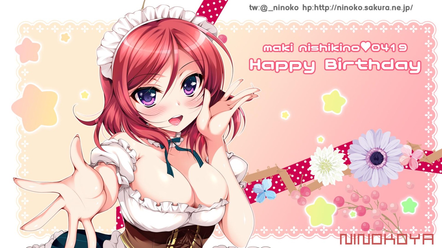 love_live! maid ninoko nishikino_maki no_bra wallpaper