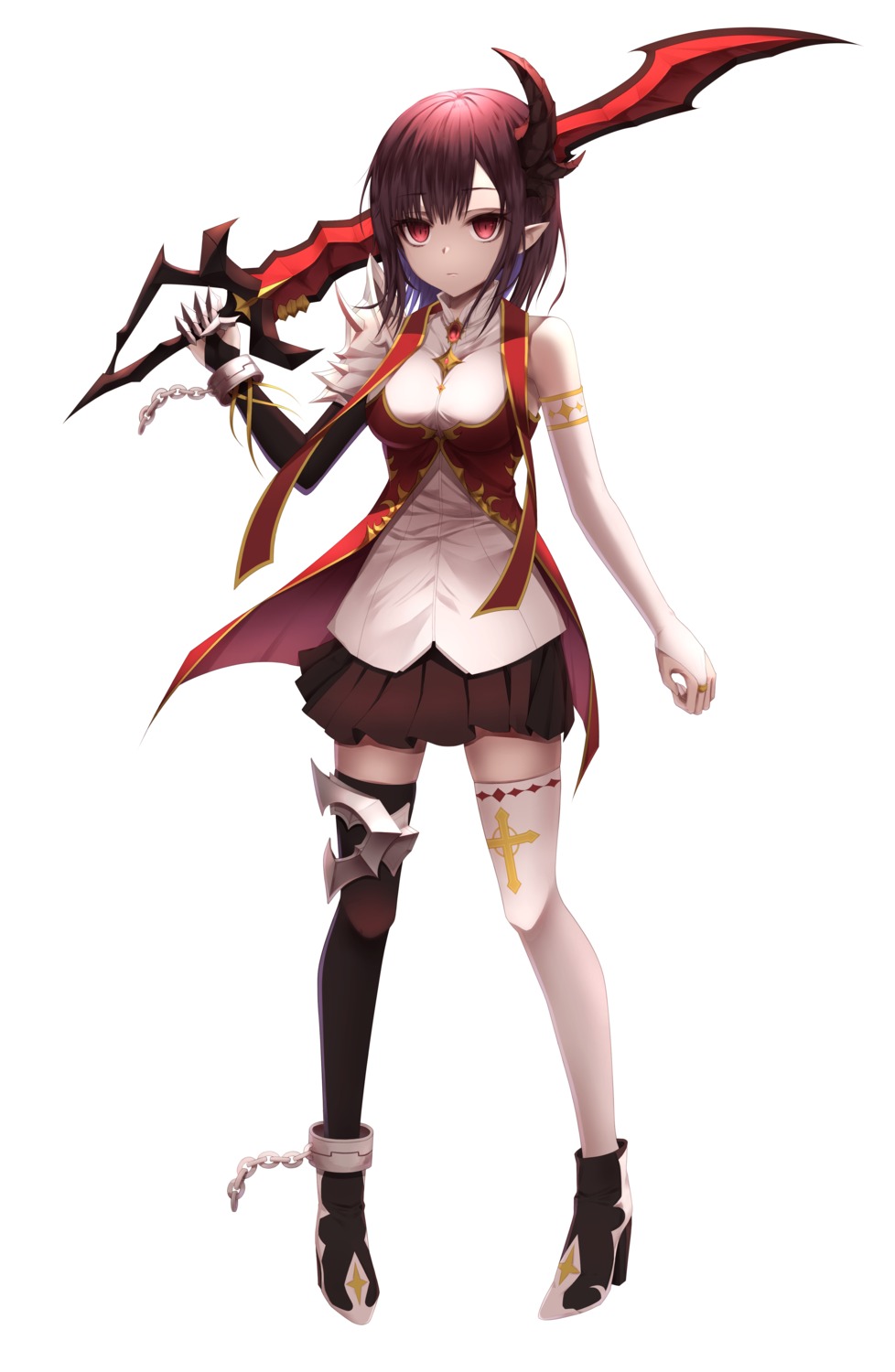 armor garter gyungsin heels horns pointy_ears sword thighhighs uniform