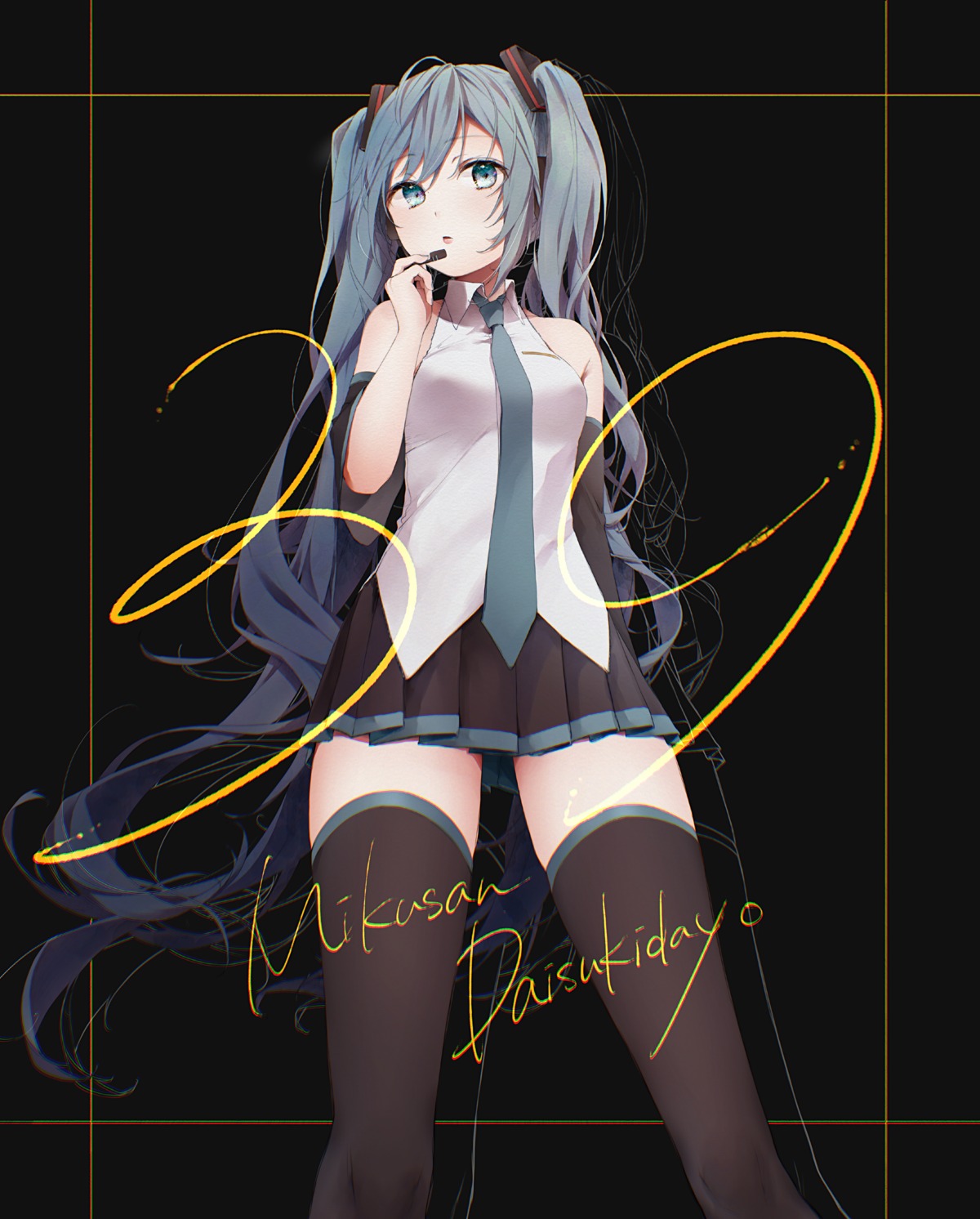 drawing_kanon hatsune_miku thighhighs vocaloid