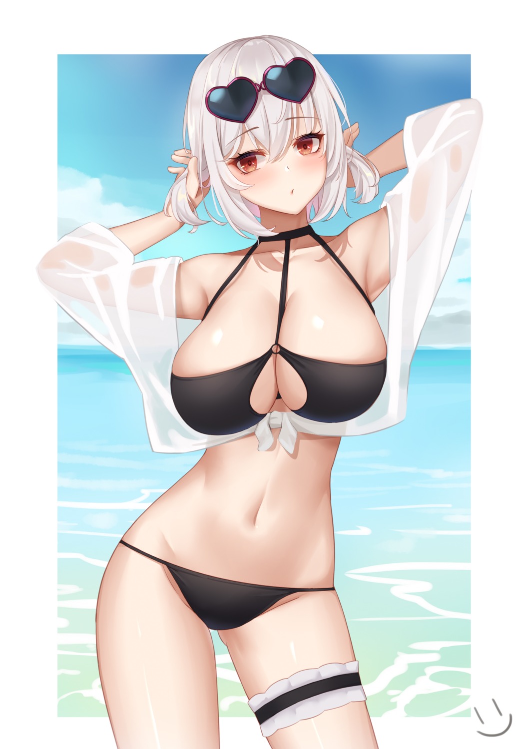 artist_revision azur_lane bikini garter megane open_shirt see_through sirius_(azur_lane) swimsuits wei_xiao