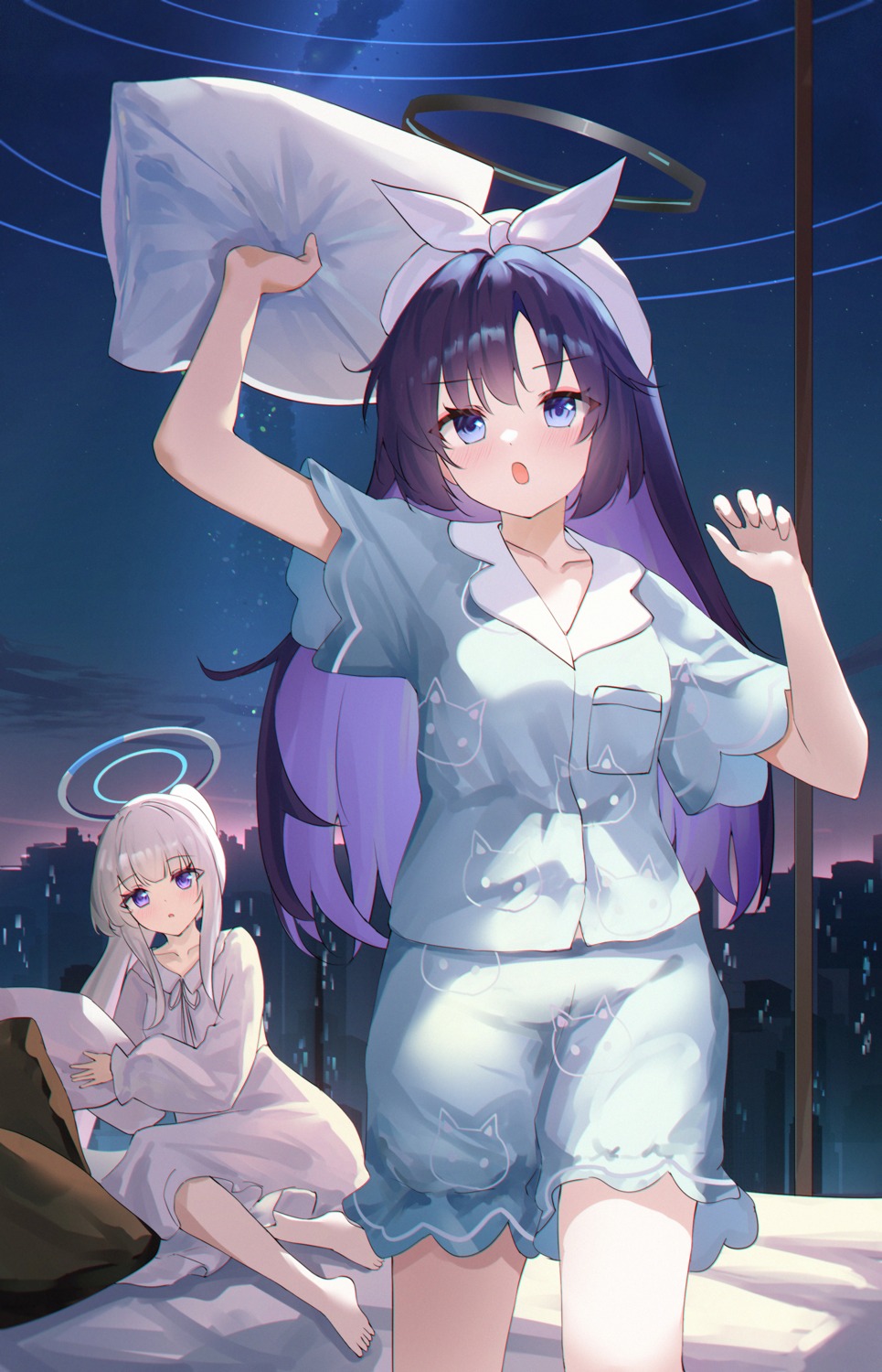 blue_archive halo hayase_yuuka pajama usagi_(786113654) ushio_noa