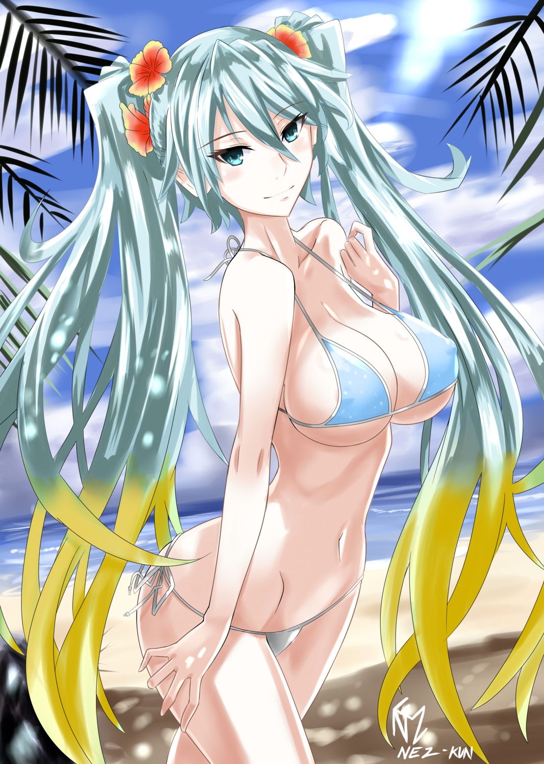 bikini cleavage erect_nipples league_of_legends nez-kun sona_buvelle swimsuits underboob