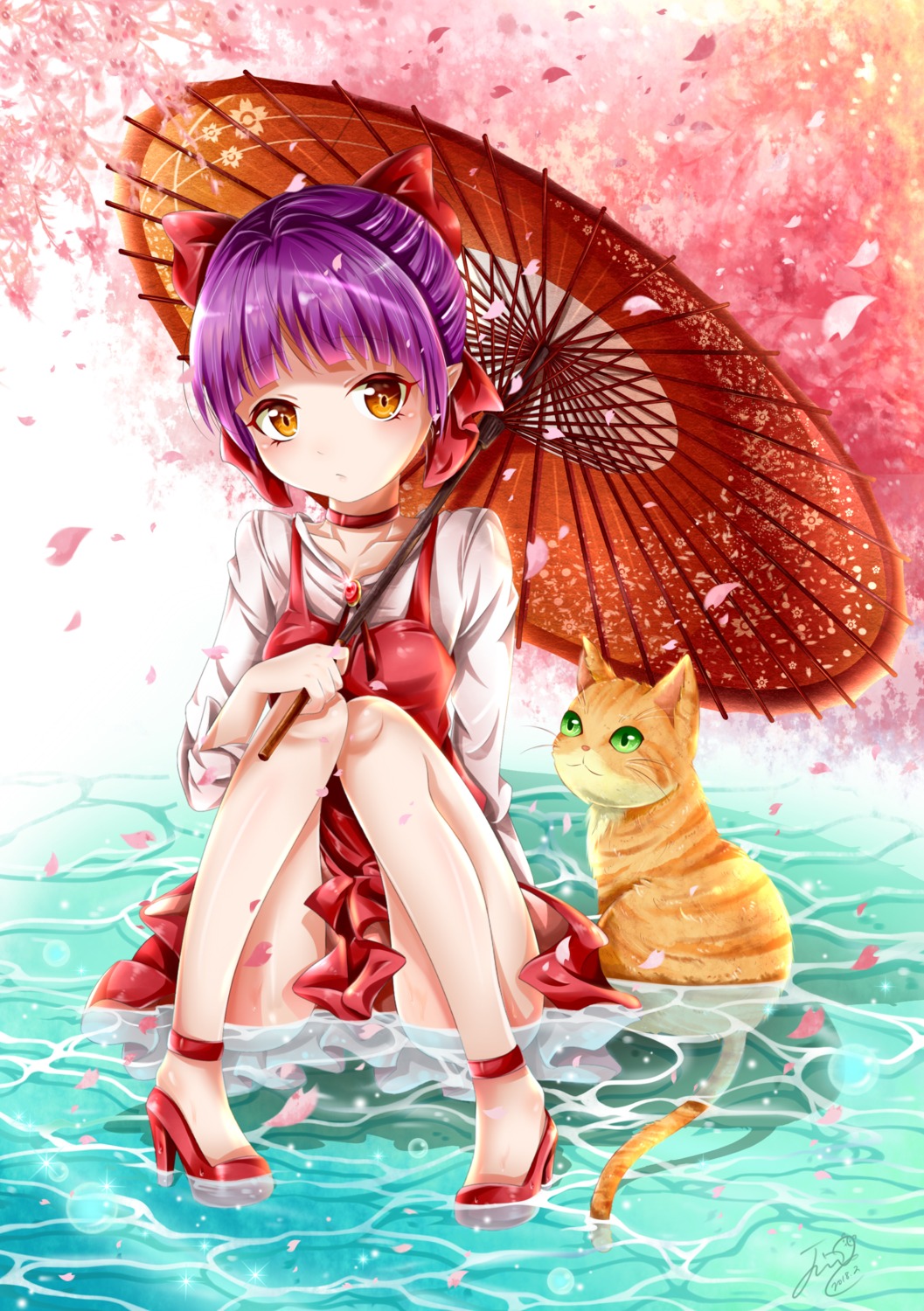 dress gegege_no_kitaro heels neko neko_musume umbrella wet