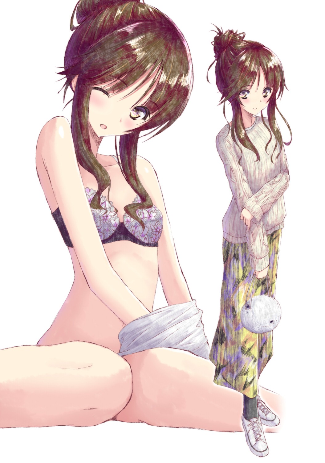 aramachi bra sweater takamori_aiko the_idolm@ster the_idolm@ster_cinderella_girls