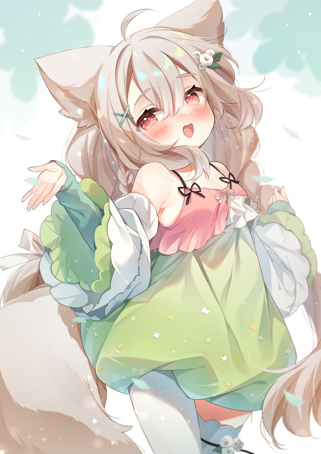 animal_ears dress_shirt gau_(n00_shi) indie_virtual_youtuber sakurada_shiro tail thighhighs