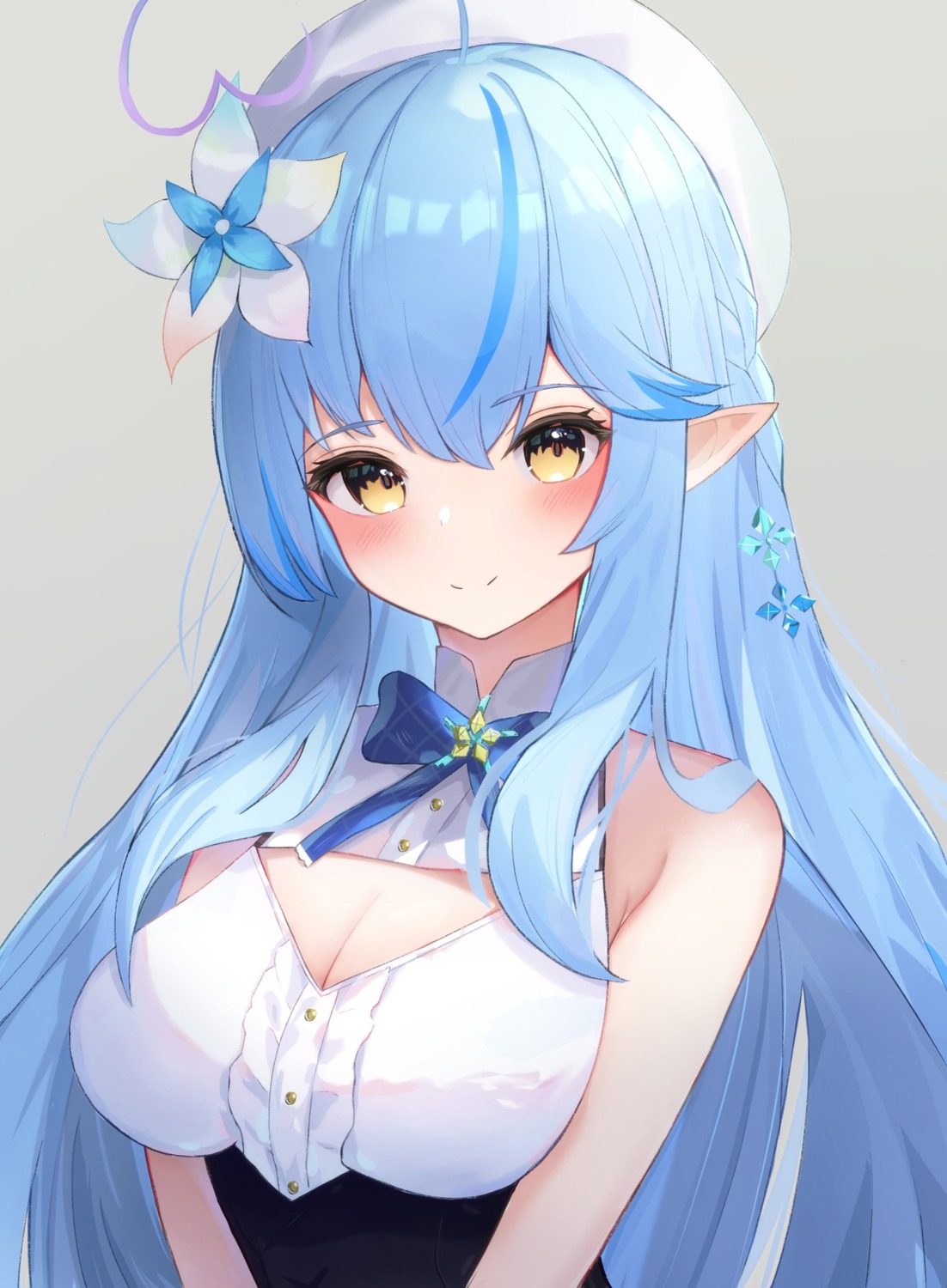 akinokazuya cleavage elf hololive pointy_ears yukihana_lamy