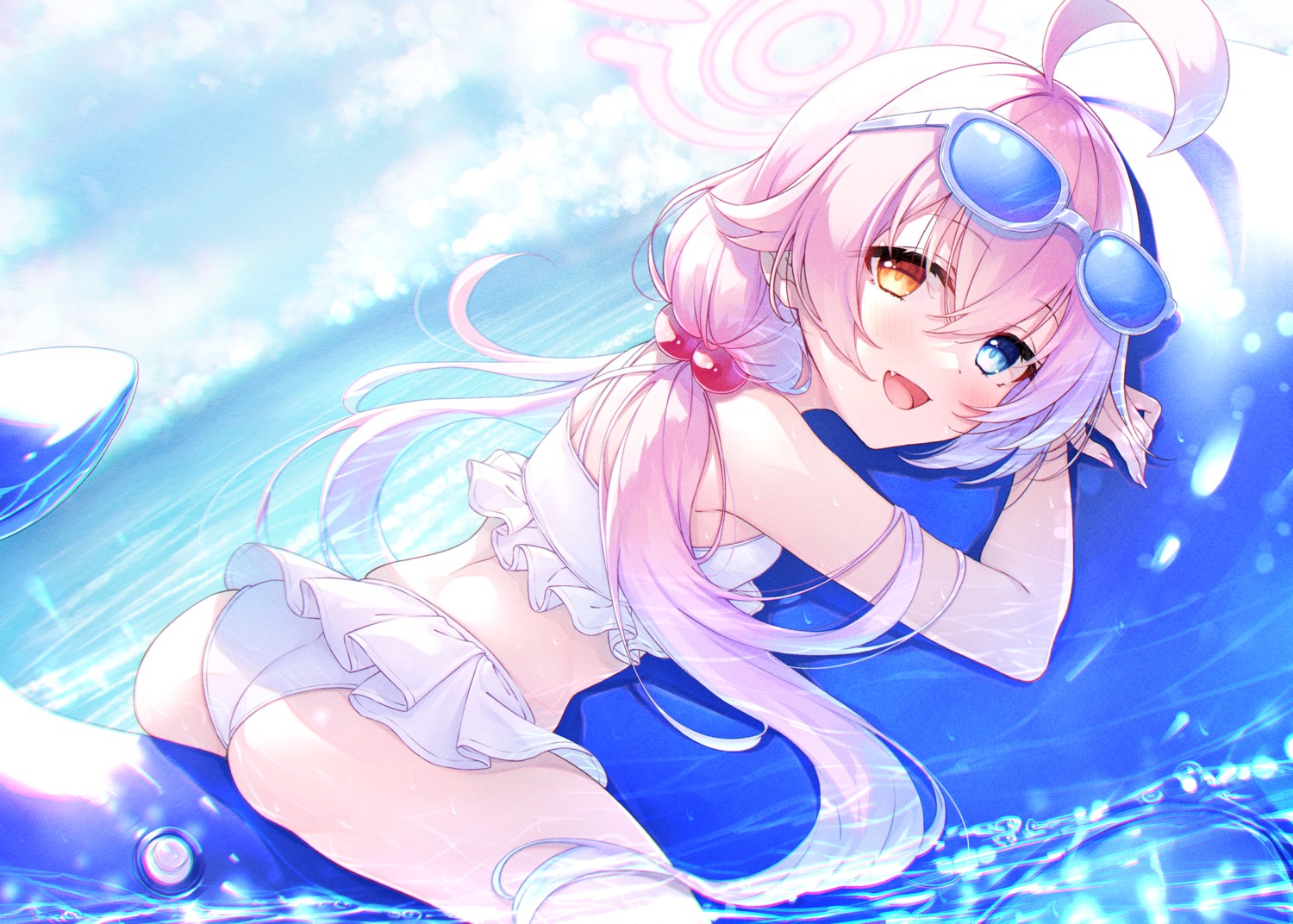 ass bikini blue_archive halo hasumi_(hasubatake39) heterochromia megane swimsuits takanashi_hoshino thong wet