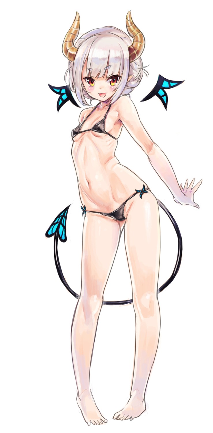 bikini erect_nipples horns ore_p_1gou pointy_ears rami_shia shia_sisters swimsuits tail wings