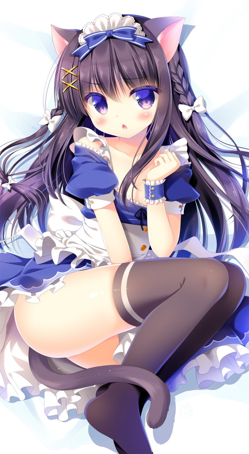 animal_ears cleavage kuro_(sasai_saji) maid nekomimi sasai_saji tail thighhighs