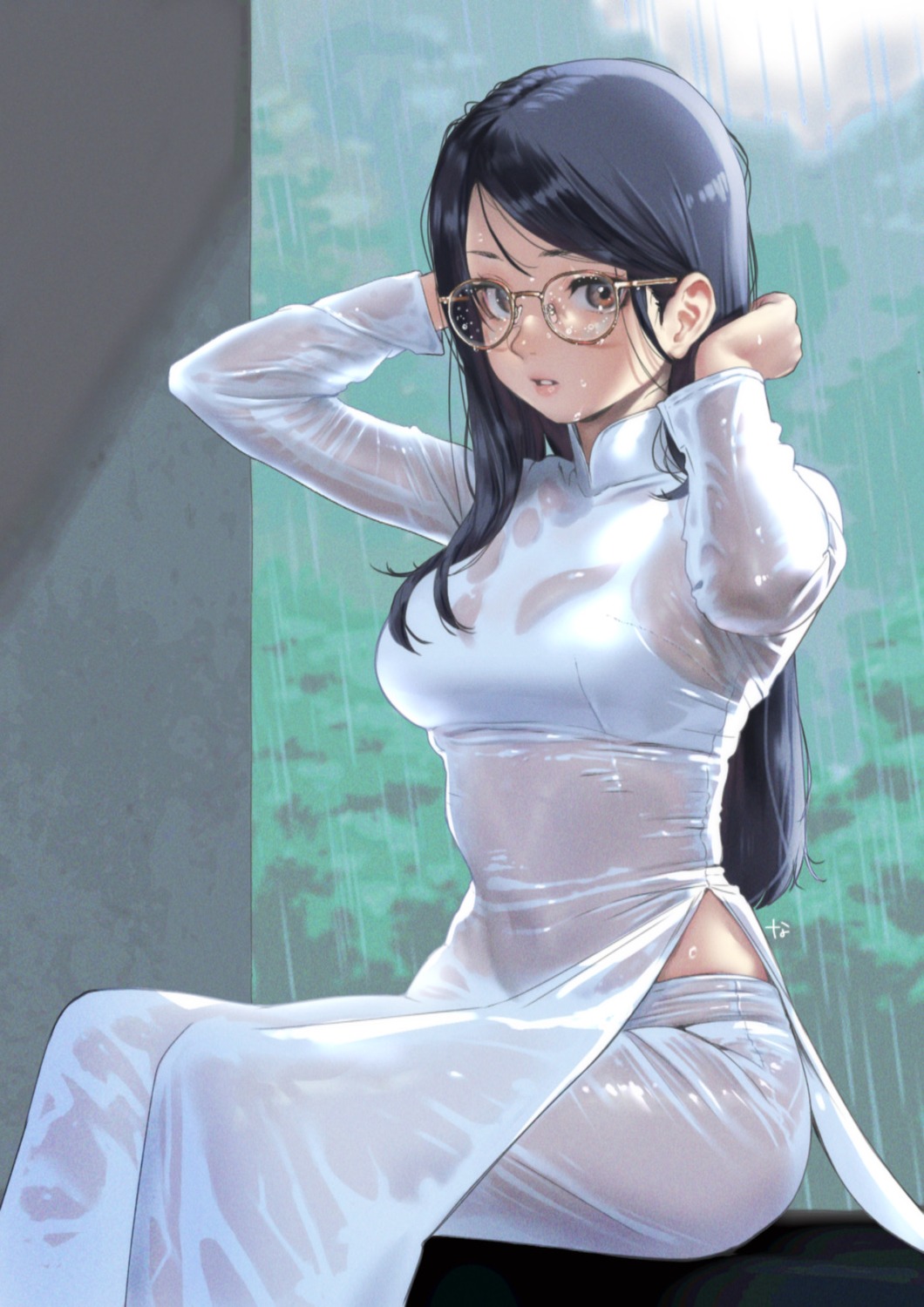 asian_clothes bra megane nanja see_through wet_clothes