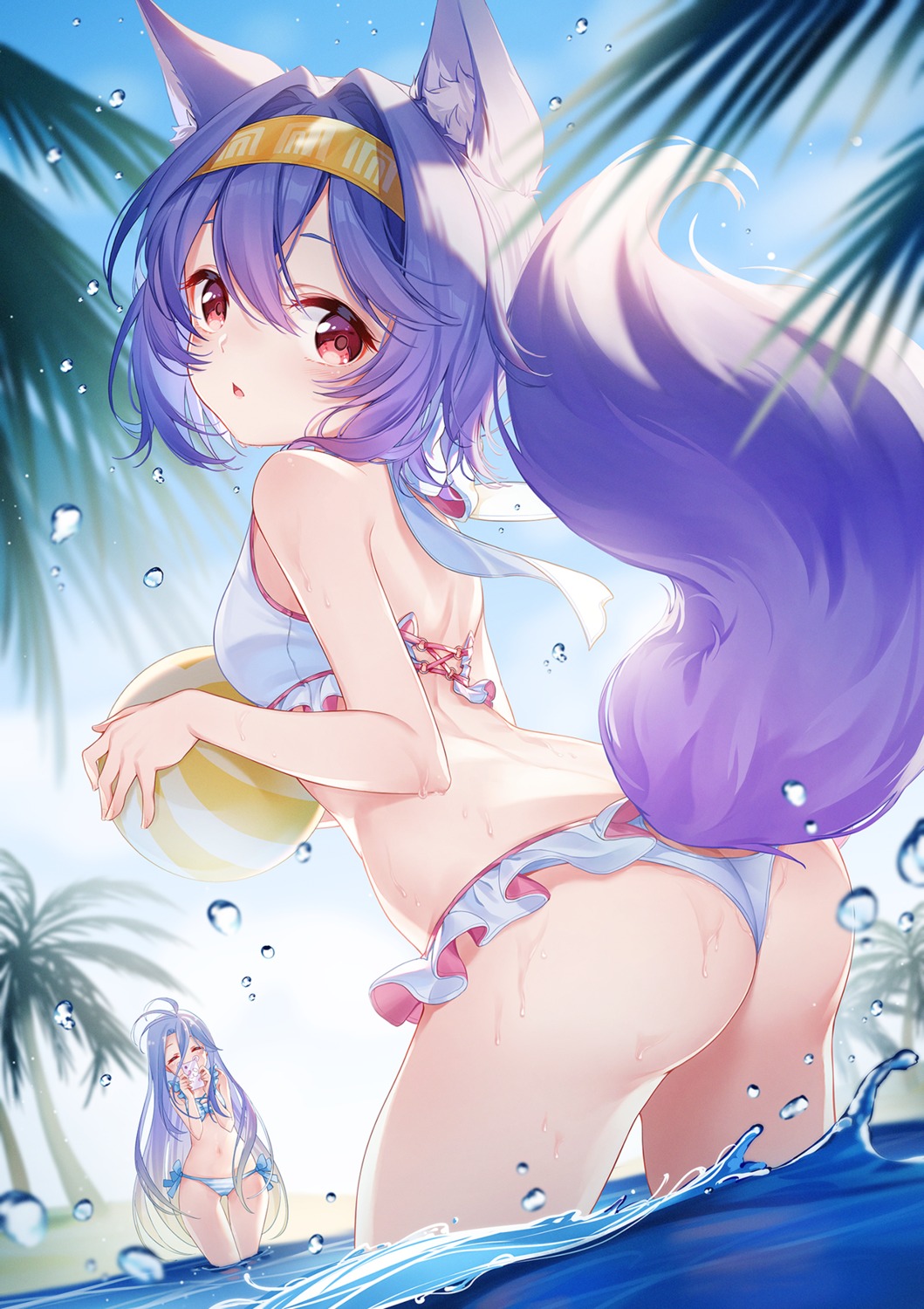 animal_ears ass bikini hatsuse_izuna no_game_no_life shiro_(no_game_no_life) suannai_wanzi swimsuits tail thong wet