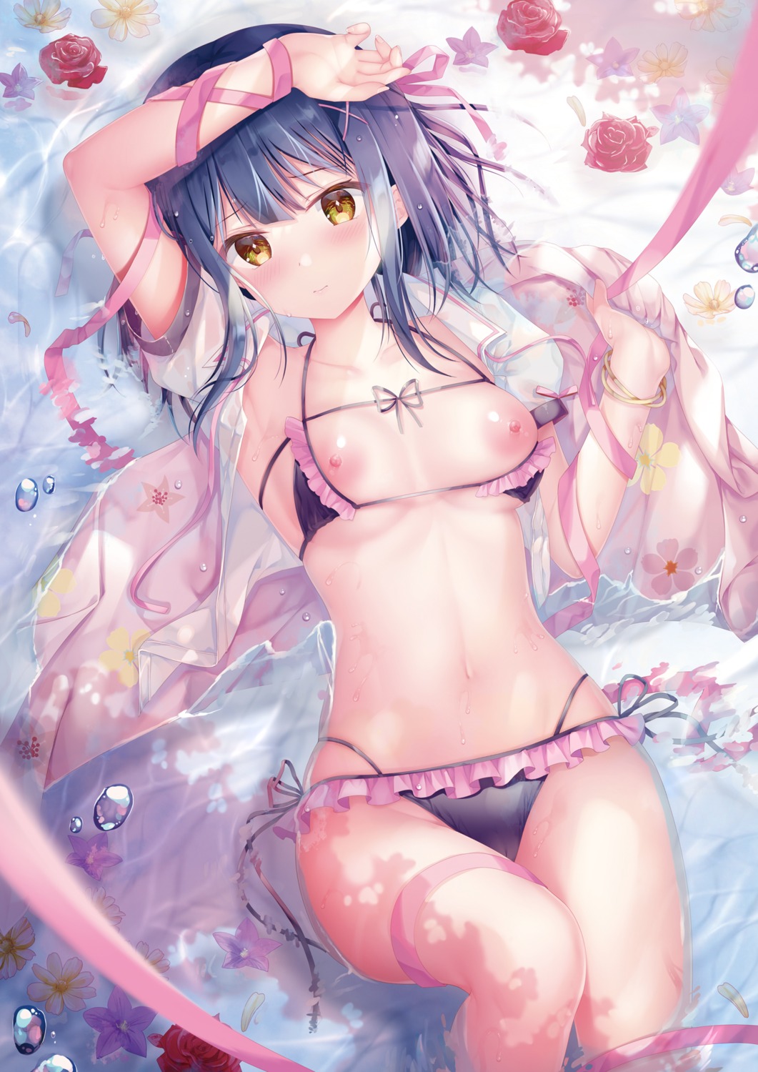 bikini breasts detexted nanami_yuuno nipples open_shirt see_through swimsuits twinbox twinbox_school wet wet_clothes