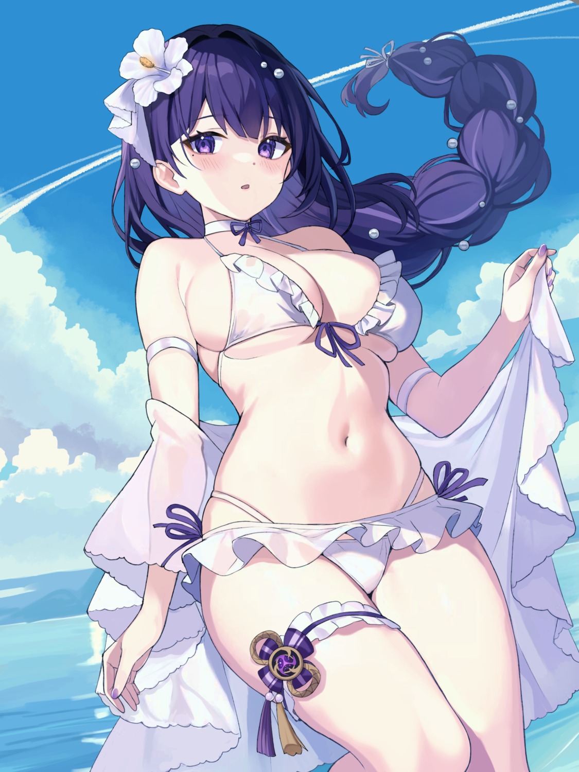 bikini garter genshin_impact mkichi raiden_shogun swimsuits