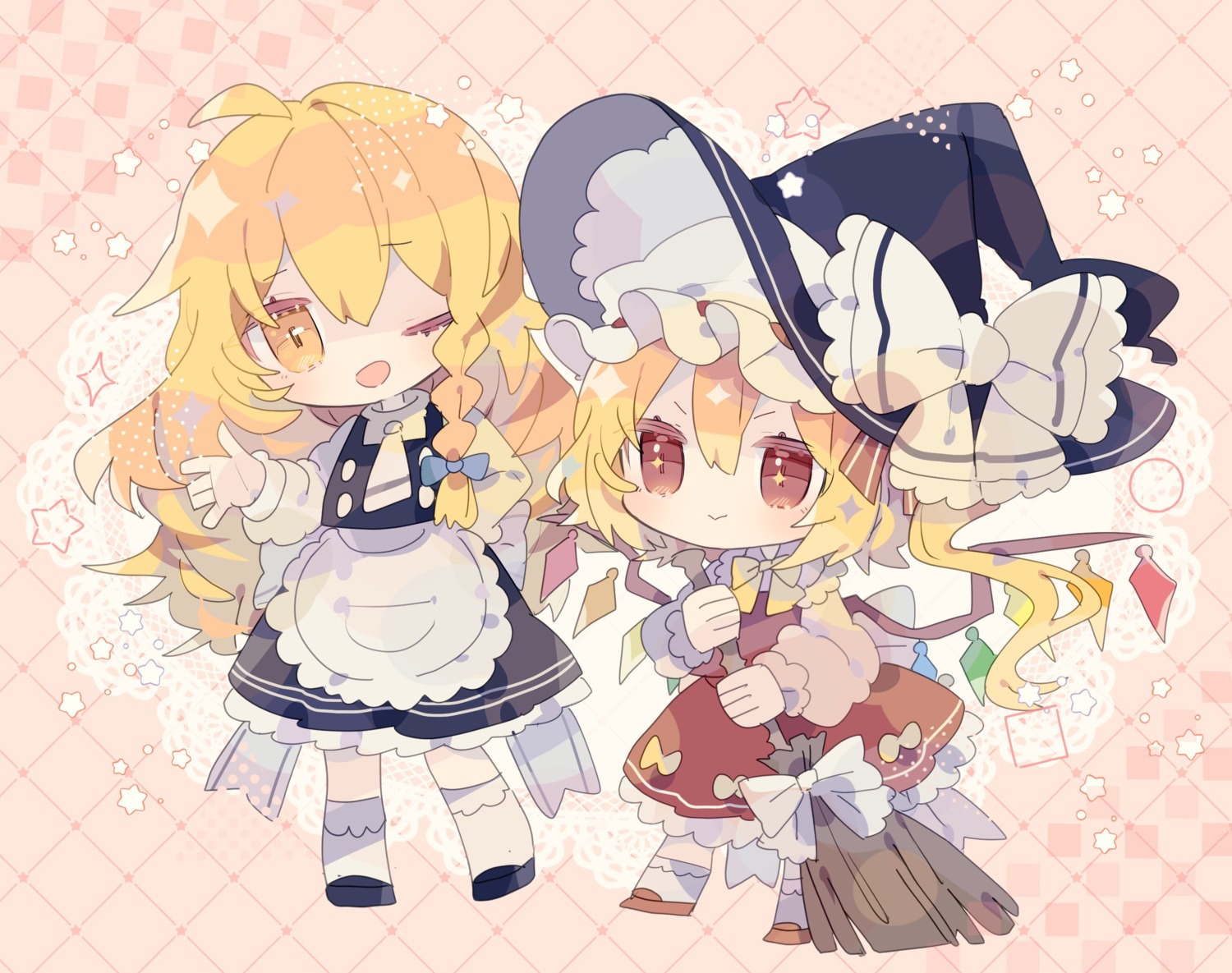 chibi dress flandre_scarlet kirisame_marisa nikorashika touhou wings witch