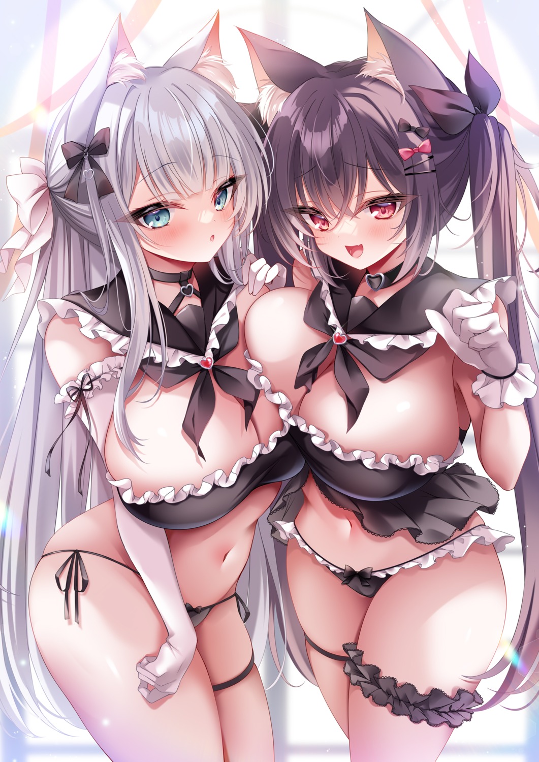 akatsuki_(aktk511) animal_ears cameltoe garter nekomimi no_bra pantsu string_panties