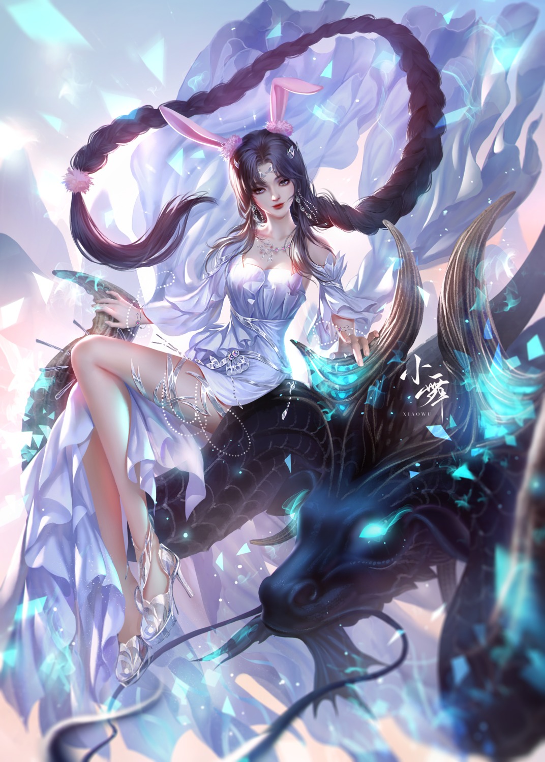 animal_ears bunny_ears douluo_continent dress garter heels monster no_bra tagme xiao_wu