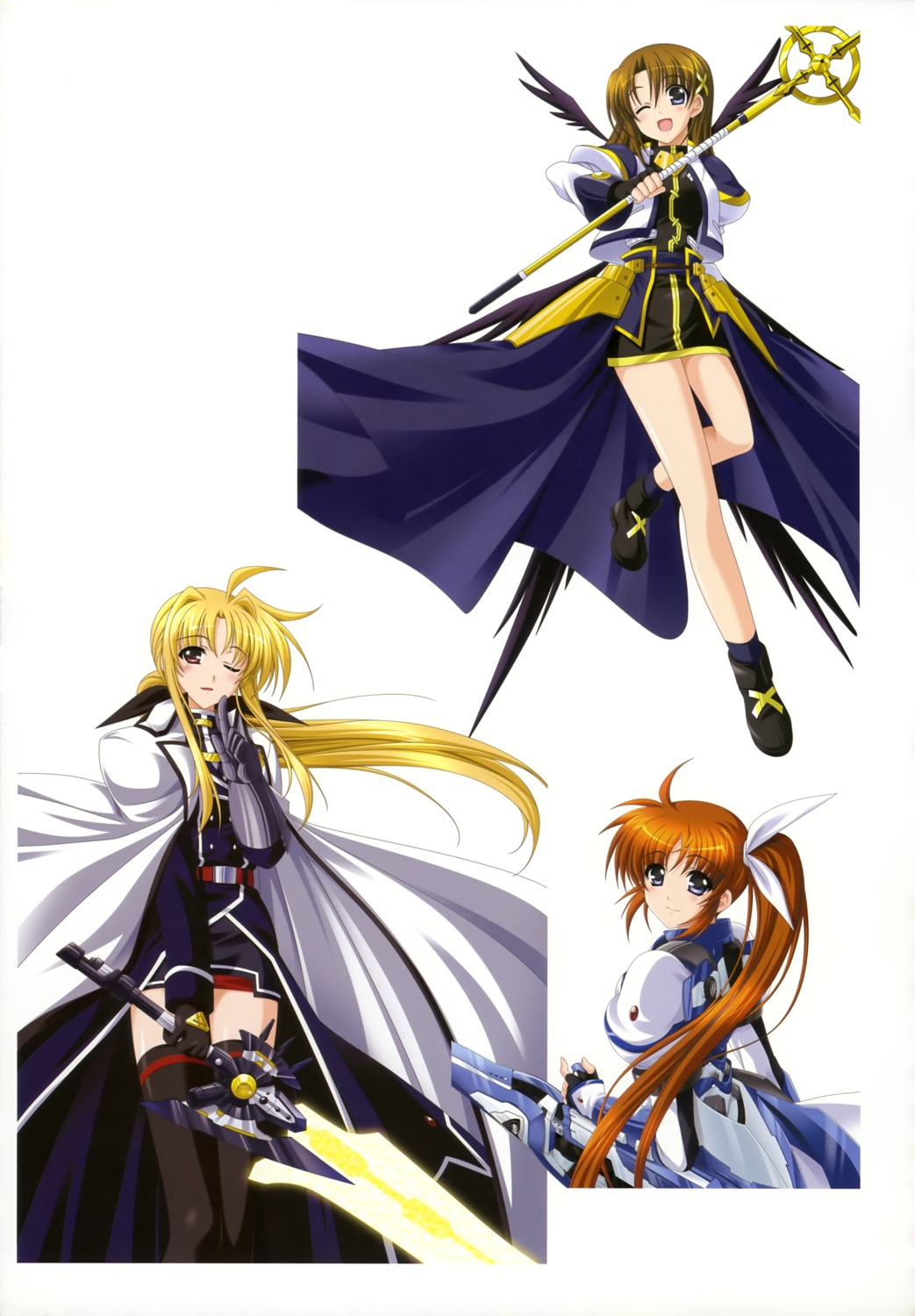 fate_testarossa higa_yukari mahou_senki_lyrical_nanoha_force mahou_shoujo_lyrical_nanoha sword takamachi_nanoha thighhighs yagami_hayate