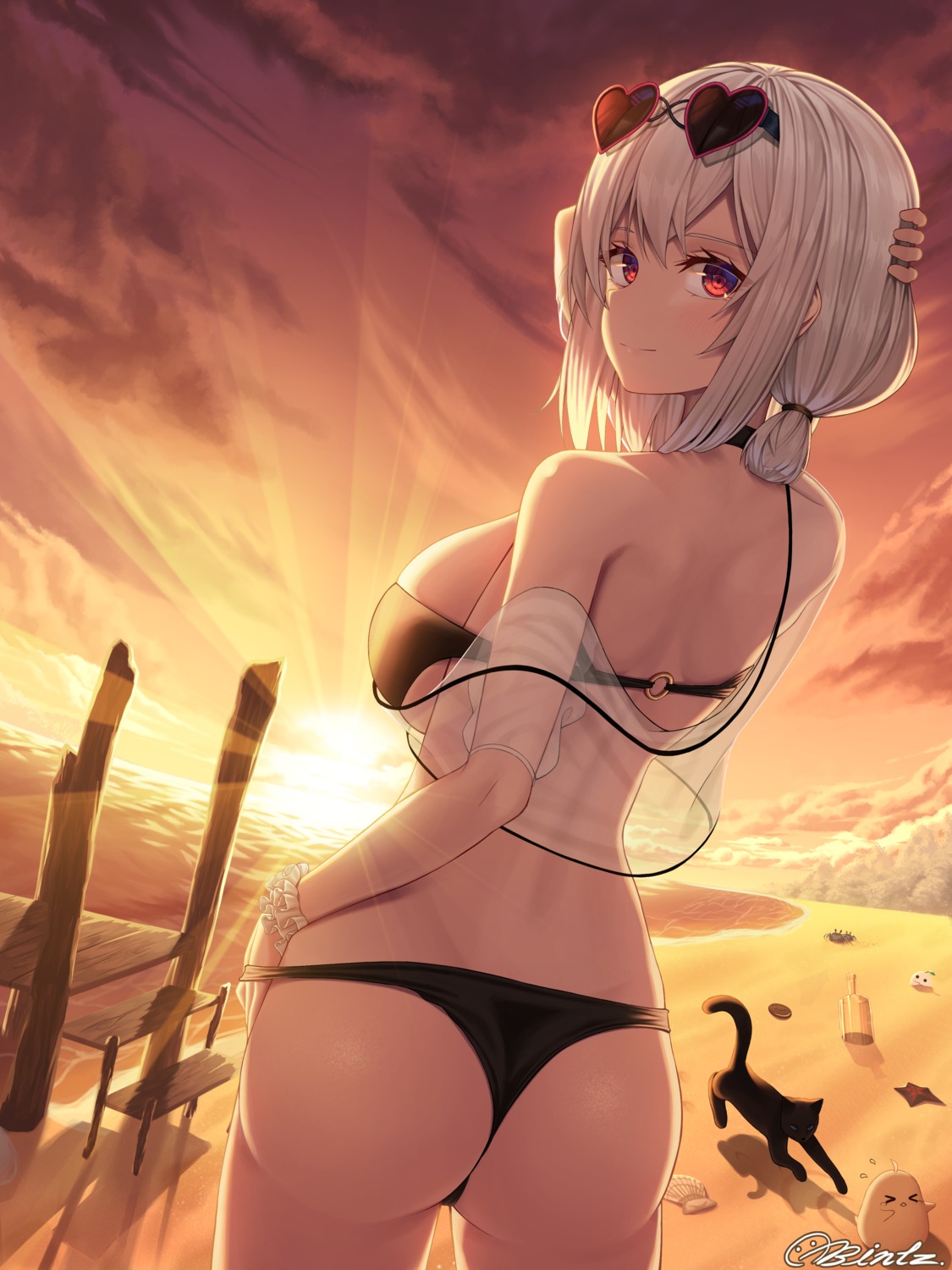 ass azur_lane bikini bintz megane neko open_shirt see_through sirius_(azur_lane) swimsuits thong