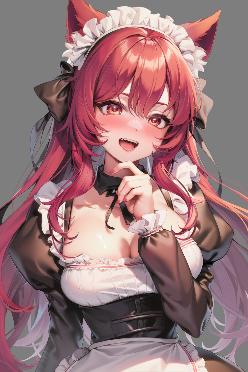 animal_ears cleavage indie_virtual_youtuber machi_(7769) maid neko_matsuri_(vtuber) nekomimi no_bra transparent_png