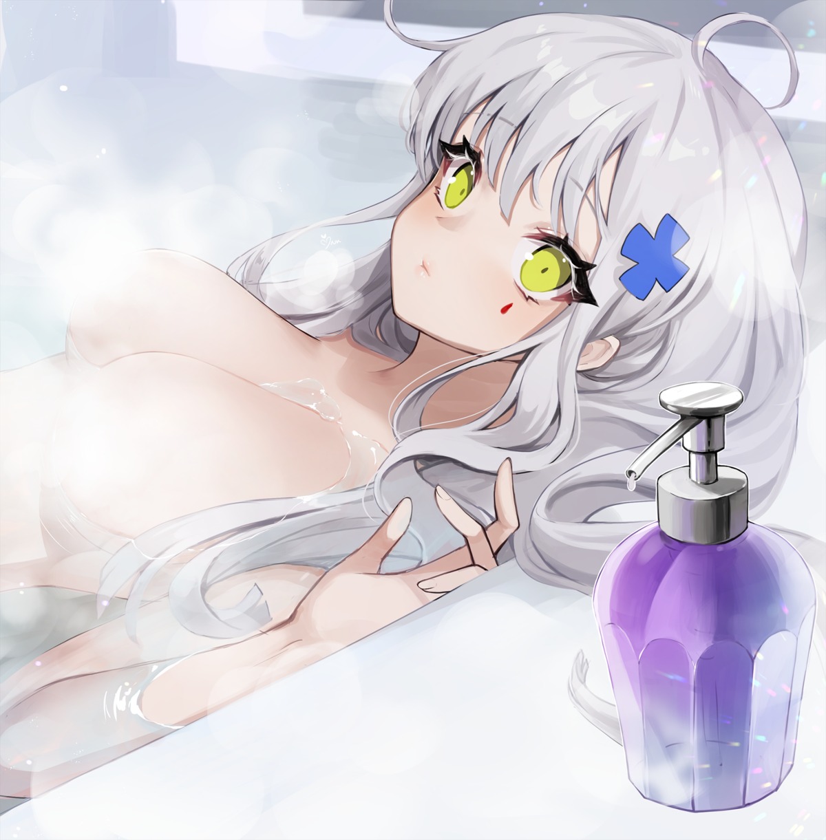 ankkoyom bathing censored cream girls_frontline hk416_(girls_frontline) topless wet