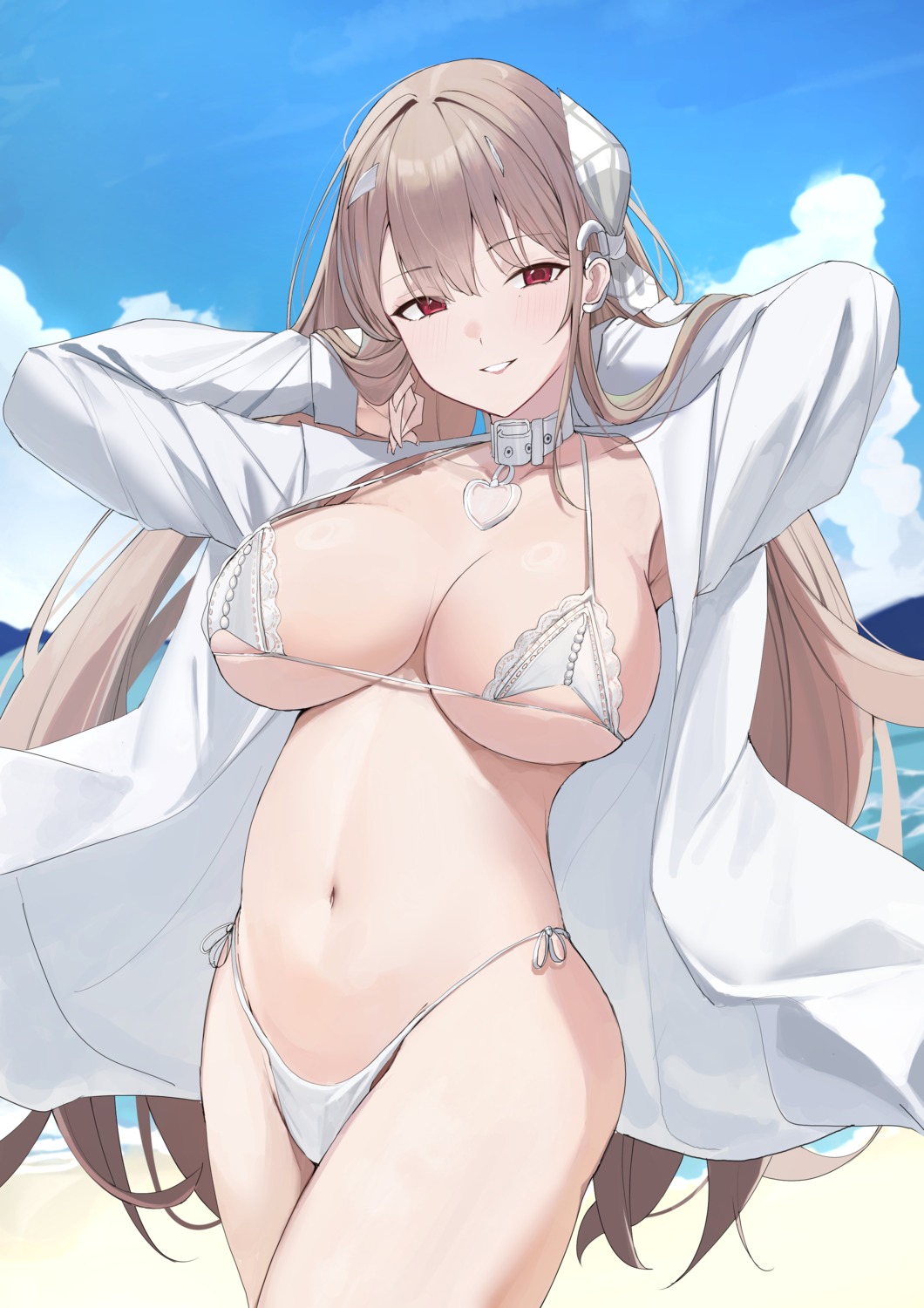 bikini dress_shirt goddess_of_victory:_nikke open_shirt ref_(pmxt4483) swimsuits viper_(nikke)