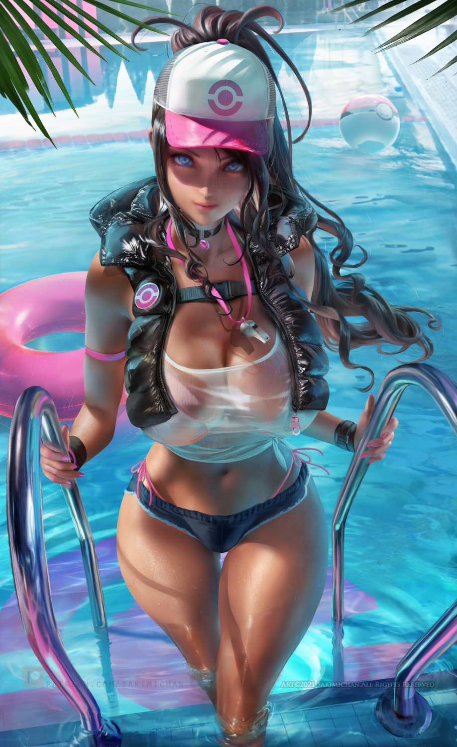 bikini pokemon pokemon_bw sakimichan see_through swimsuits touko_(pokemon) wet wet_clothes