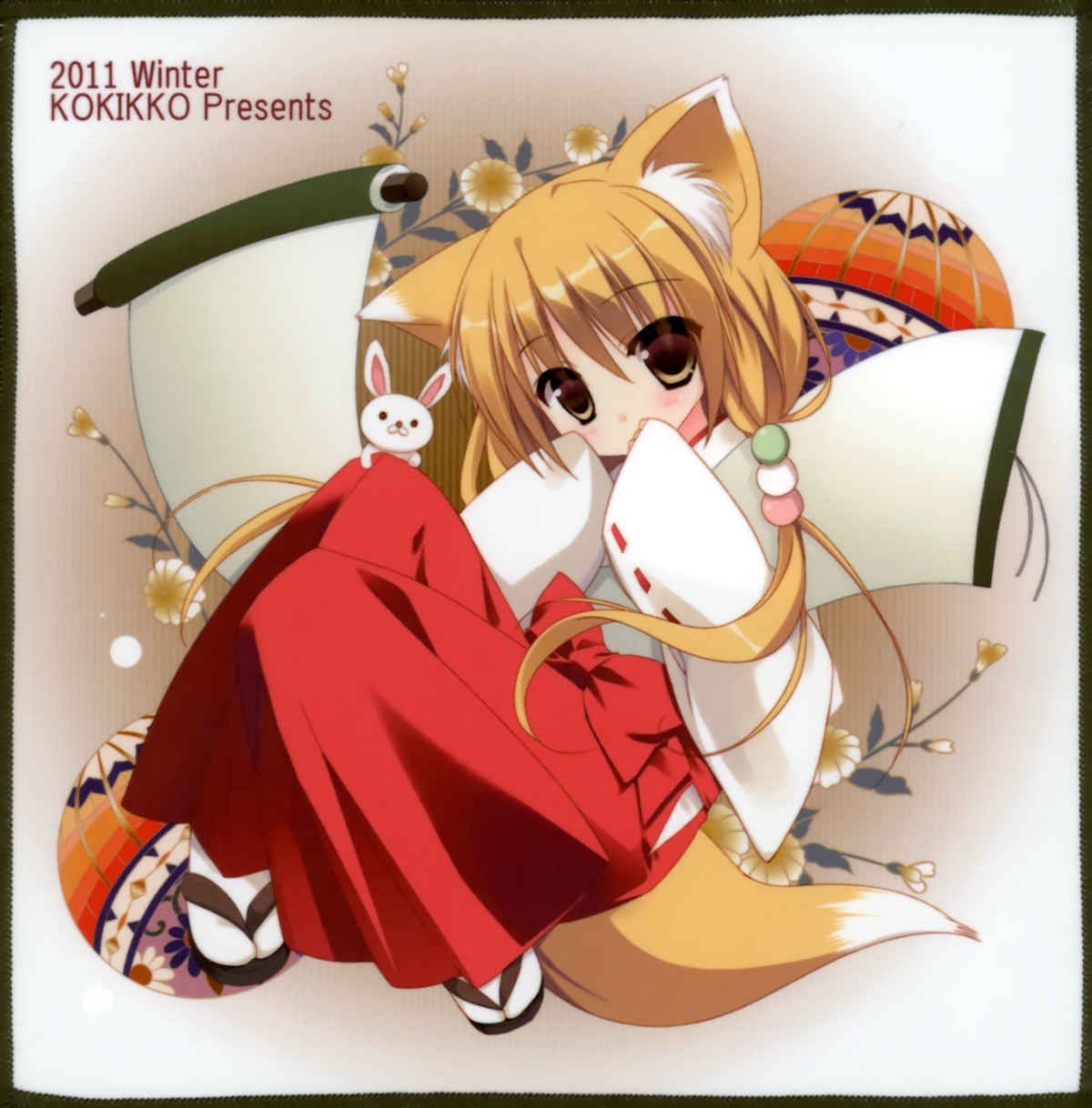 animal_ears kitsune kokikko miko sesena_yau tail